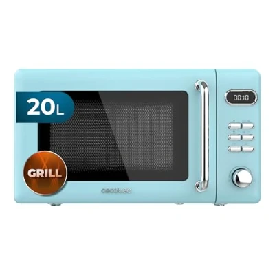 Immagine di Cecotec Forno a Microonde digitale con griglia da 20 litri Proclean 5110 Retro Blue, 700 W in 5 livelli, timer fino 60 minuti, 8 programmi e modalità sbrinamento, design vintage blu