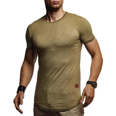 Immagine di Leif Nelson LN8311 Maglietta estiva a maniche corte da uomo, girocollo, slim fit, in cotone, colore: bianco, nero, cachi, M