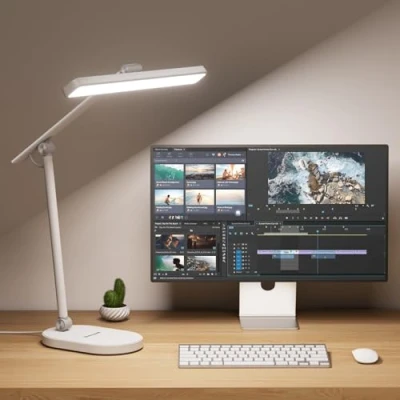 Immagine di Honeywell Lampada da scrivania LED H4 tavolo dimmerabile 14W con 3 modalità di colore, 5 livelli luminosità, auto regolazione, timer, controllo tattile, luce scrivania, bianca
