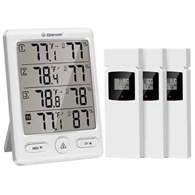 Immagine di Geevon termometro per interni ed esterni, wireless, con 3 sensori remoti, igrometro digitale, interni, misuratore di umidità della temperatura portata 60 m