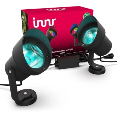 Immagine di innr faretto da giardino XL, esterno Zigbee, funziona con Hue*, luce esterna dimmerabile 16 milioni di colori, Set 2 spot