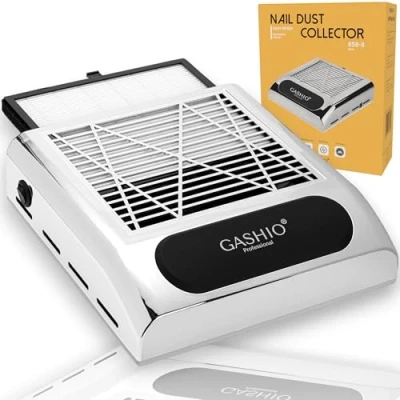 Immagine di GASHIO® Aspirapolvere professionale 80 W per unghie acriliche, in gel, potente aspiratore manicure pedicure argento HEPA filtro riutilizzabile intercambiabile