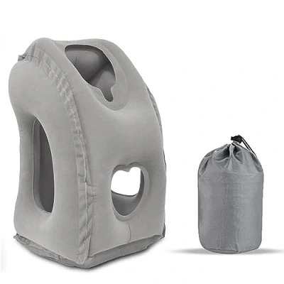 Immagine di Cuscino Cervicale da Viaggio Gonfiabile, Portatile Supporto Poggiatesta Viaggio, Aereo Collo Gonfiabile per Testa e Collo, Dormire in Aereo, Treno, Ufficio (Grigio)