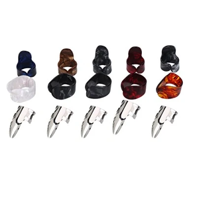 Immagine di Drfeify 15Pcs Fai Te Pollice Indice Dito Picks Accessorio protettore con Scatola di immagazzinaggio per Chitarra