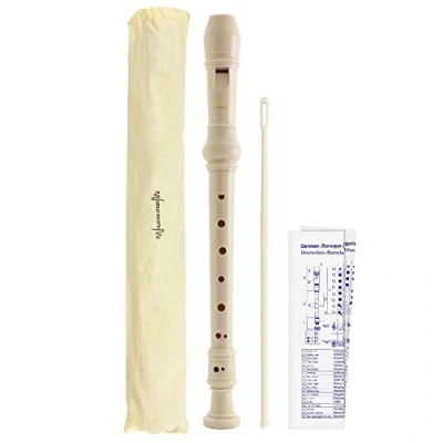 Immagine di World Rhythm WR 807 Flauto Dolce per Scuola, Soprano in tre Pezzi, con Scovolino Pulizia, Tabella Diteggiatura e Custodia, Bianco
