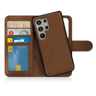 Immagine di MyGadget Cover per Samsung Galaxy S25 Ultra Custodia Libretto Magnetica Portafoglio Flip Wallet Case Porta Carte Similpelle PU Removibile Marrone