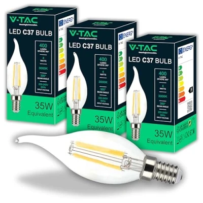 Immagine di V TAC 3x Lampadine LED Filamento Fiamma con Attacco Edison E14 4W (Equivalenti a 35W) 400 Lumen Massima Efficienza e Risparmio Energetico