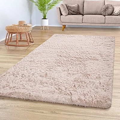 Immagine di TT Home Tappeto Salotto Pelo Lungo Shaggy Morbido Soffice Design Moderno Monocolore, Colore: Beige Crema, Dimensione:140x200 cm