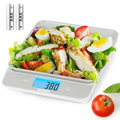 Immagine di Duronic KS100 GY Bilancia da cucina ad alta precisione con display digitale retroilluminato Portata 1g / 5 kg ciotola integrata grigia 1,2L Funzione Tara