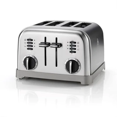 Immagine di Cuisinart Tostapane a 4 fette Ampie fessure, ideale per pane spesso e bagel 6 livelli di doratura più scongelamento leva sollevamento alta Bollitore abbinato disponibile Argento