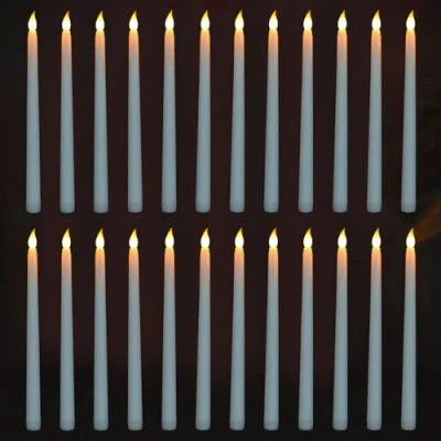 Immagine di FAEFTY 24 Pezzi Candele Led Elettriche, Senza Fiamma, a Batteria, Coniche Fiamma Tremolante per Natale, Ringraziamento, Festa (Bianco, 2.1 x 28 cm)