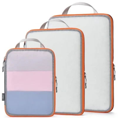 Immagine di Cipway Organizer Valigia,Cubi da Imballaggio a Compressione, Design Rete, Salvaspazio Borse Viaggio Set Sacchi Sottovuoto Vestiti per Zaini o Bagagli Mano (Grigio, 3 Pezzi)