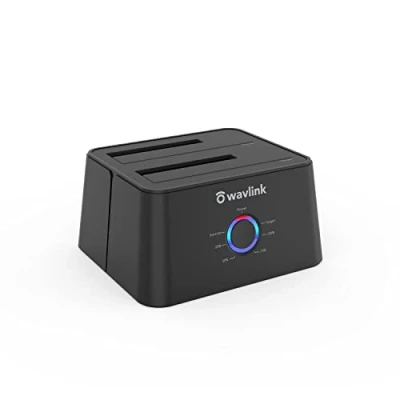 Immagine di WAVLINK Dual Bay SATA a USB3.0 disco rigido esterno HDD Docking Station per 2,5 o 3,5 pollici hdd, SSD con dischi rigidi fotocopiatrice/cloni della funzione di nero