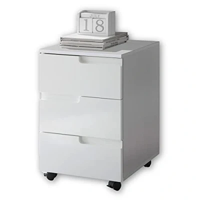 Immagine di Stella Trading Spice Cassettiera scrivania in Bianco Lucido Ruote e cassetti Set Completo di mobili da Ufficio Moderni, Engineered Wood, 40 x 60 45 cm