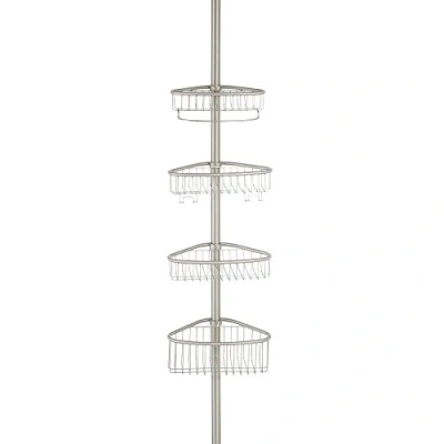Immagine di iDesign Portaoggetti doccia, Porta oggetti per doccia regolabile in acciaio con tecnologia Constant Tension, Scaffale telescopico 4 cesti e ganci, argento opaco