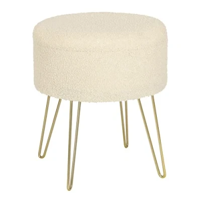 Immagine di WOLTU Sgabello Contenitore Rotondo, per Toeletta Trucco con Coperchio Rimovibile, Pouf Portaoggetti in Tessuto di Pile Gambe Metallo, Ø39 x 44 cm, Beige, SH78cm