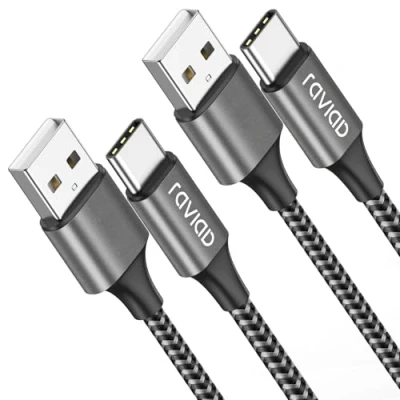 Immagine di RAVIAD Cavo USB Tipo C [2Pezzi, 2m] Nylon di Ricarica Rapida e Trasferimento Dati per iPhone 16 15 Pro Max, Samsung Galaxy S24/ S23/ S22/ S21/ S9/ S8/ Note9/ 8, MacBook, OnePlus 6T