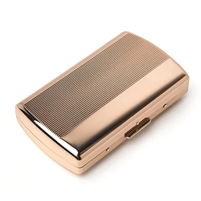 Immagine di Porta sigarette classico in metallo da donna e uomo, alla moda minimalista, per 12 corte regolari 85 mm,carta di credito non può essere posizionata (strisce gold)