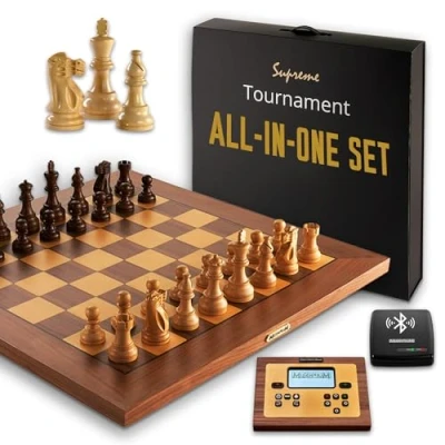 Immagine di Millennium M852 Tournament All in One Set Scacchiera legno di alta qualità formato torneo (55 x 55 cm) con computer per scacchi 2 programmi e modulo ChessLink gli online