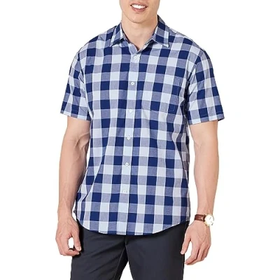 Immagine di Amazon Essentials Camicia in Popeline a Maniche Corte Regular Fit Uomo, Blu Buffalo Check, XL