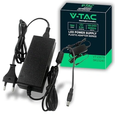 Immagine di V TAC Alimentatore 12V 78W 6,5A con Jack 2.1 per Telecamere, Strisce LED, Modem Trasformatore 12 Volt Plug&amp;Play Spina Corrente Casa Schermi, Apparecchiature Elettroniche Input AC 100 240V