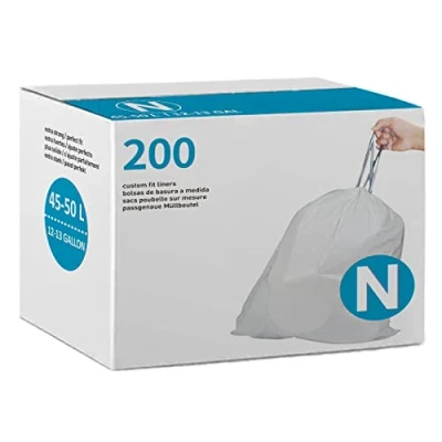 Immagine di Code N 200 sacchetti per rifiuti con coulisse compatibili simplehuman 1,2 Mil Fodere bidoni della spazzatura bianche da 45 50 litri