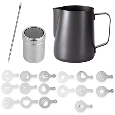 Immagine di Bricco per Latte in Acciaio Inox, 1 Pezzi Schiumatore Schiuma Brocca Tazza 350ml con Misurazione della Art Penna Lattiera cappuccino Inox Caffè