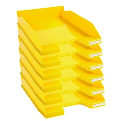 Immagine di Exacompta Cod.113289D Confezione da 6 Vaschette portacorrispondenza Combo Midi Iderama per formato A4+ Impilabili Capacità 500 fogli 80 gr Dimensioni : 34,7 x 25,5 6,5 cm Giallo glossy