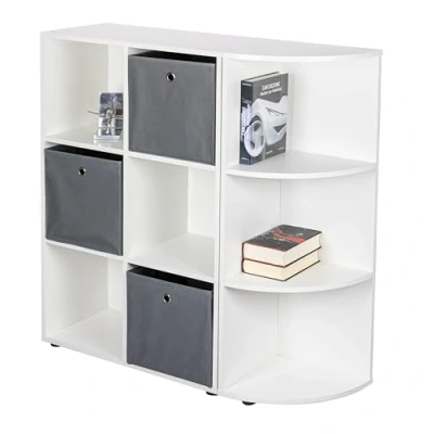 Immagine di Inter Link Scaffale ad angolo con 3 scomparti indipendente Soggiorno Studio Camera da letto Dimensioni in cm P : 33 x L 34,40 H 110 Nuoro ER3 Bianco