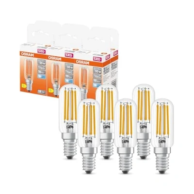 Immagine di OSRAM SPECIAL T26 FIL 55 piccola lampada speciale LED con attacco E14, forma sottile, 4,9 W, 730 lm, 4000 K, luce bianca fredda, buona emissione di a tutto tondo, lunga durata, confezione da 6