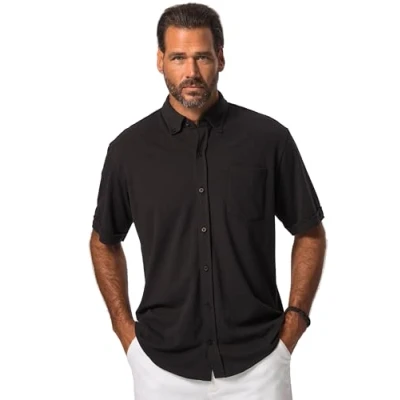 Immagine di JP 1880 Camicia di piqué JP1880 dalla vestibilità Moderna con FLEXNAMIC®, Colletto Button Down e Mezze Maniche, Fino alla tg. 8XL Nero XL 826595100