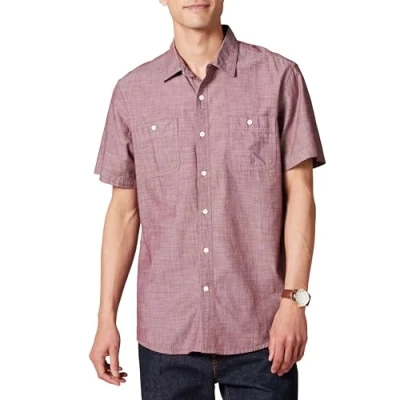 Immagine di Amazon Essentials Camicia in Chambray a Maniche Corte Uomo, Bordeaux, XS