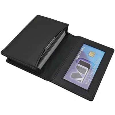 Immagine di Porta carte di credito in pelle vitello o bufalo MJ Design Germany con protezione RFID e NFC (Pelle nero)
