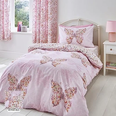 Immagine di Catherine Lansfield Enchanted Butterfly Set copripiumino singolo reversibile con federa, colore: rosa