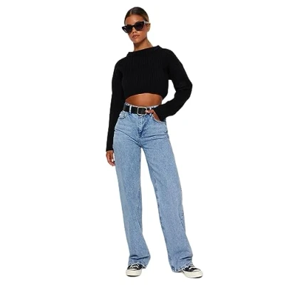 Immagine di TRENDYOL Jeans a Vita Alta da Donna Dritta Gamba Larga, Azzurro, 36