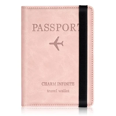 Immagine di custodia per passaporto, copertina passaporto con blocco RFID, supporto donna e uomo, da viaggio documenti di