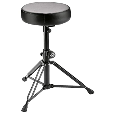 Immagine di K&amp;M 14015 Sgabello per batteria nero, rotondo acciaio, similpellle pieghevole, regolabile in altezza