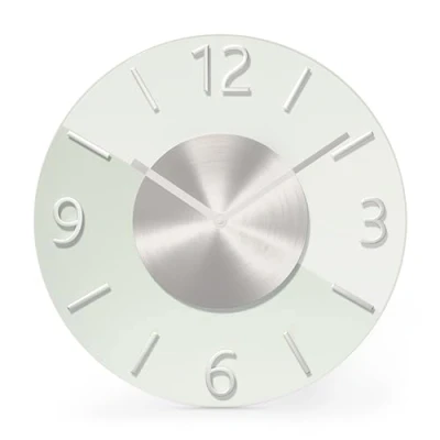 Immagine di Mebus Orologio da parete al quarzo, silenzioso, senza rumore, movimento quarzo preciso, vetro di alta qualità ed elegante, numeri in alluminio 3D, lancette alluminio, colore: bianco argento, 32