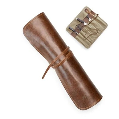 Immagine di Angus Stoke Coltello da cucina in vera pelle rotolo di coltelli Premium tasca per Borsa Nate, marrone, portacoltelli