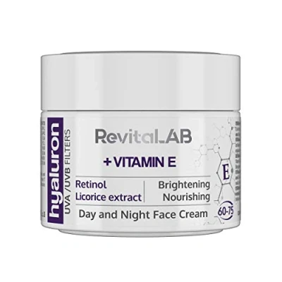 Immagine di RevitaLAB Hyaluron Anti Aging Day and Night Cream, Enriched with Vitamin A (Retinol) E, Licorice Root Extract, Hyaluronic Acid UV Filters for Ages 60 75, 50 ml