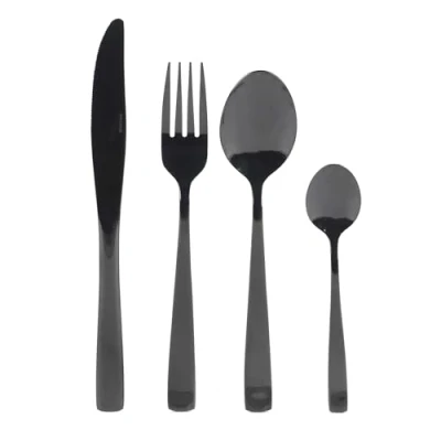Immagine di Salter BW05463 set di posate da 16 pezzi, forchetta e cucchiaio in acciaio inossidabile rivestito nero, 4 tavolo, piatti lucidi, eleganti moderni