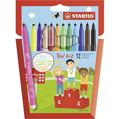 Immagine di Pennarello A punta fine e fusto triangolare STABILO Trio Z Astuccio da 12 Colori assortiti