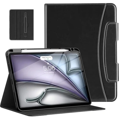 Immagine di MoKo Custodia per iPad Air da 11 pollici M2 2024 / 5ª/4ª Gen 2022/2020 e Pro 2022/2021/2020/2018 con Portapenne, Copertura Stand in Pelle Premium, Nero