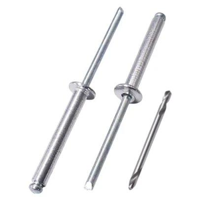 Immagine di SKIR&#039;CO 350 rivetti ciechi in alluminio 4,0 x 30 mm, mandrino acciaio, pop, testa a cupola, DIN 7337, punta da trapano inclusa