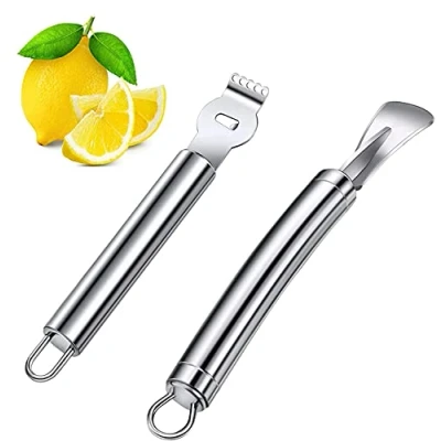 Immagine di 2 pelapatate in acciaio inox per arancia, grattugia limone, slicer, taglierino, con manico curvo, utensili da cucina