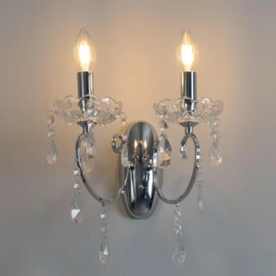 Immagine di Applique a 2 bracci in cristallo barocco con ciondoli, colore: argento