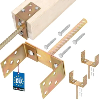 Immagine di KOTARBAU® Set di 2 supporti a U da 0 160 mm, larghezza regolabile, asta 200 in acciaio zincato, per pali legno, calcestruzzo, supporto cemento