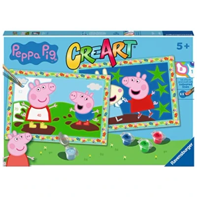 Immagine di Ravensburger CreArt Serie Junior, Peppa Pig, Kit dipingere con i Numeri, contiene 2 tavole prestampate, Pennello, Colori, Gioco Creativo per maschi e femmine dai 5+ anni di età