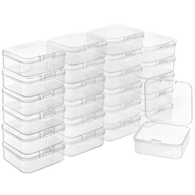 Immagine di BELLE VOUS Scatole Plastica con Coperchio Incernierato Porta Minuteria (24pz) Scatola Trasparente L5,3 x A1,7 cm Contenitori per Pillole, Perline e Gioielli