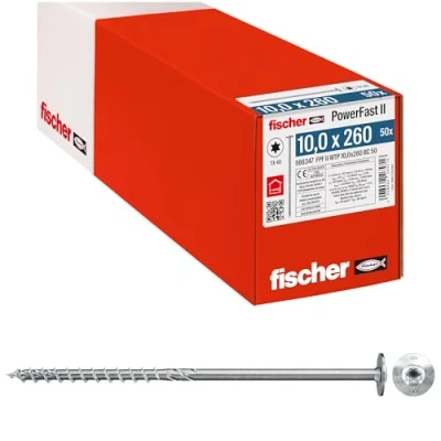 Immagine di Fischer PowerFast II 566347 Vite da legno 10 mm 260 Interno Esagonale rotondo, multidentato, TX, Torx, Impronta T Acciaio galvanizzato zinco 50 pz.